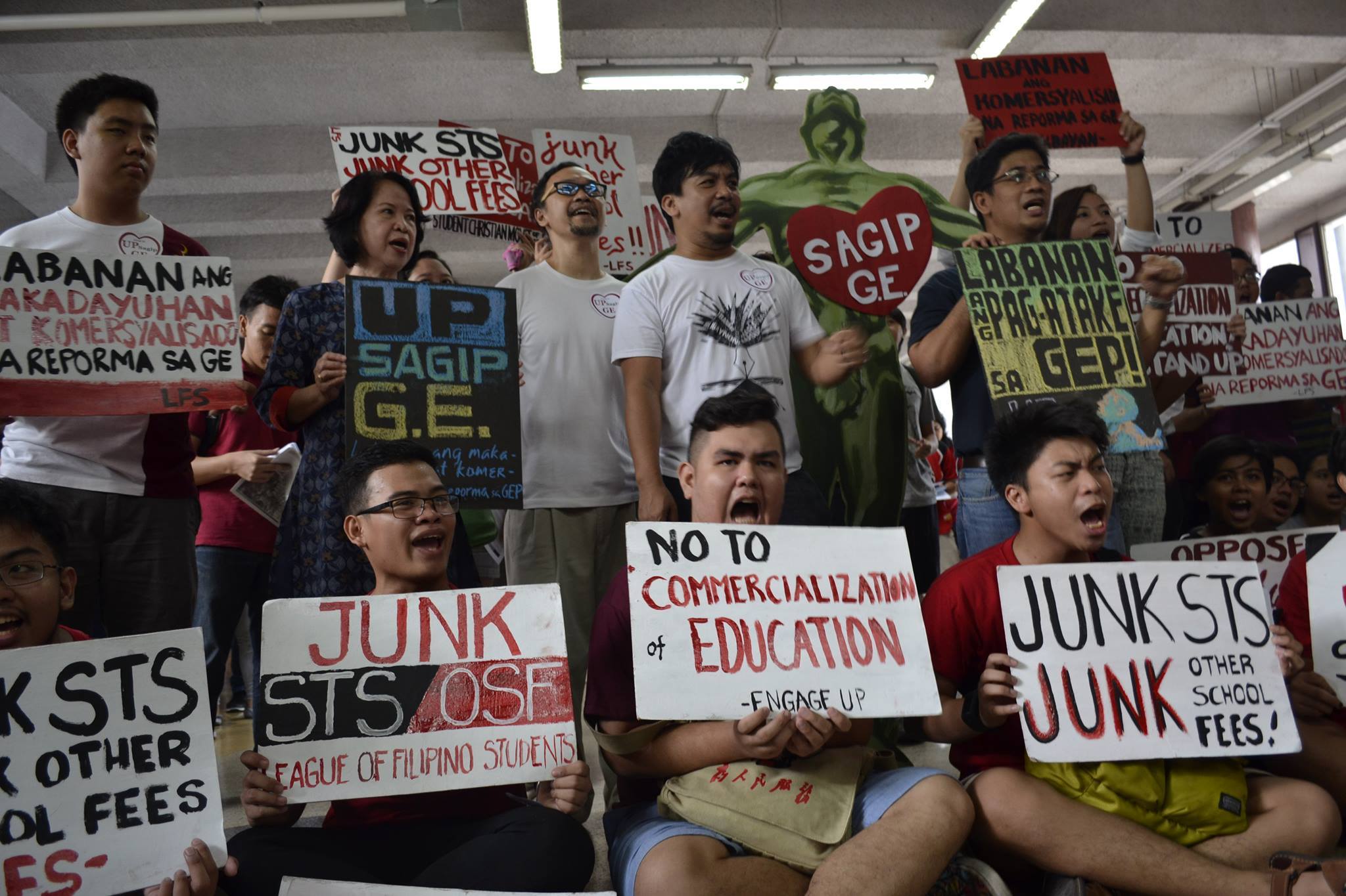 UP Diliman students and professors staged a protest against the proposal for General Education curriculum change, Tuesday, at the Palma Hall.